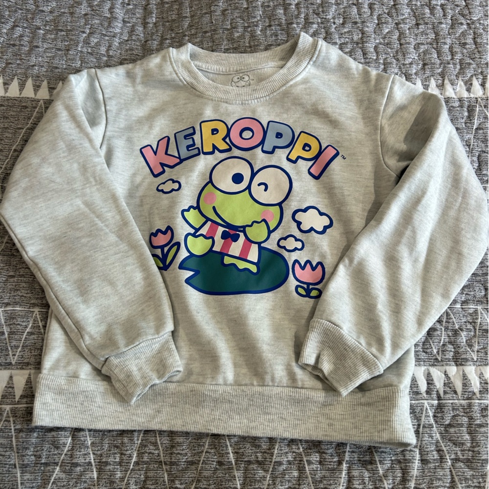 EUC Sanrio Light Gray Keroppi Girls Sweatshirt, Size M